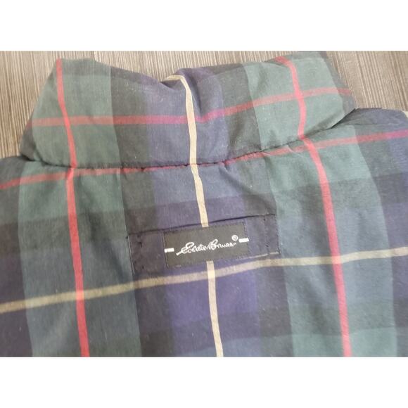 VINTAGE Eddie Bauer Vest Mens Large Green Goose Down Reversible Full Zip Plaid - Picture 6 of 9
